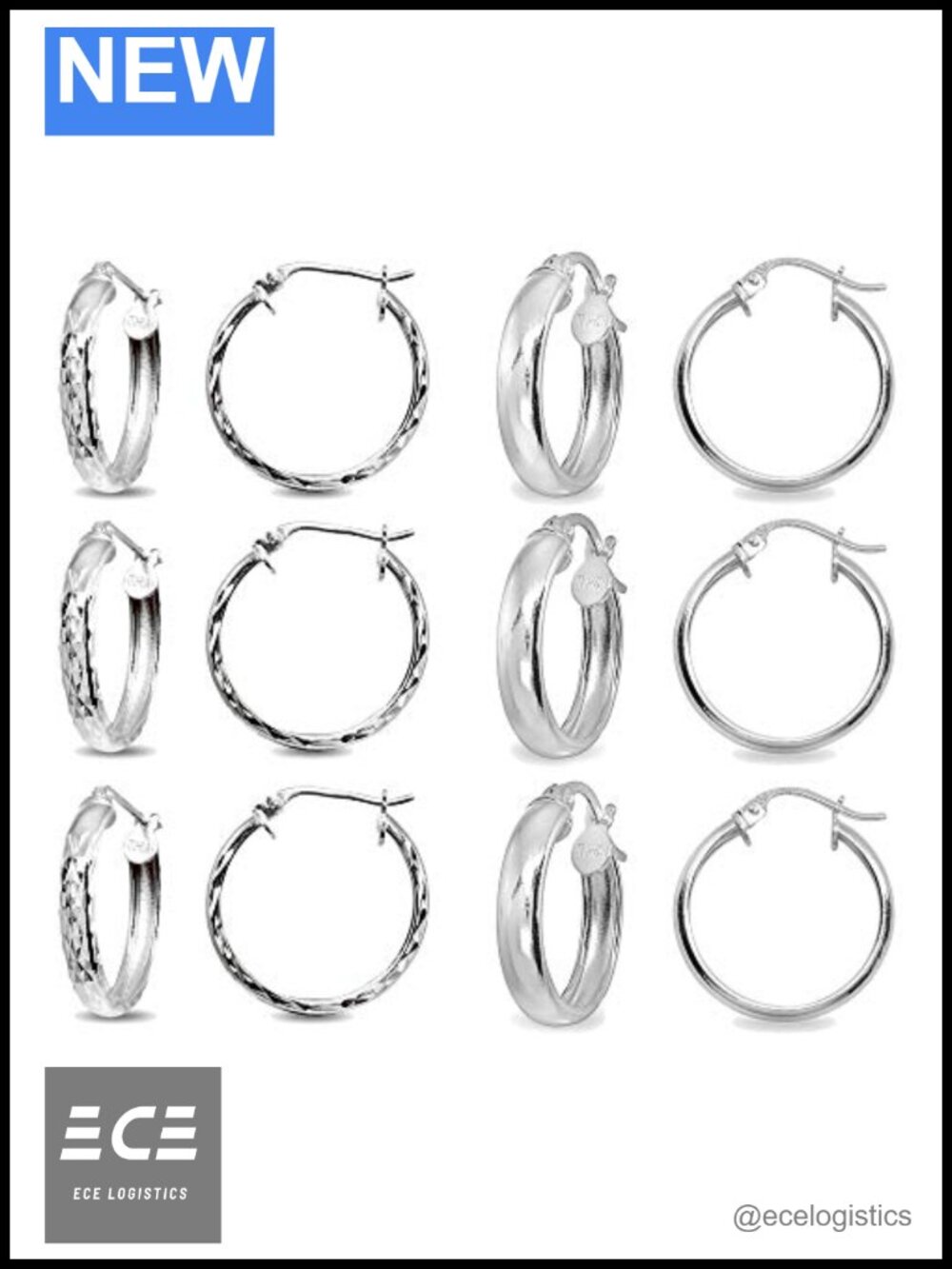 Sterling Silver Diamond-Cut Click-Top Round Hoop Earrings 20mm